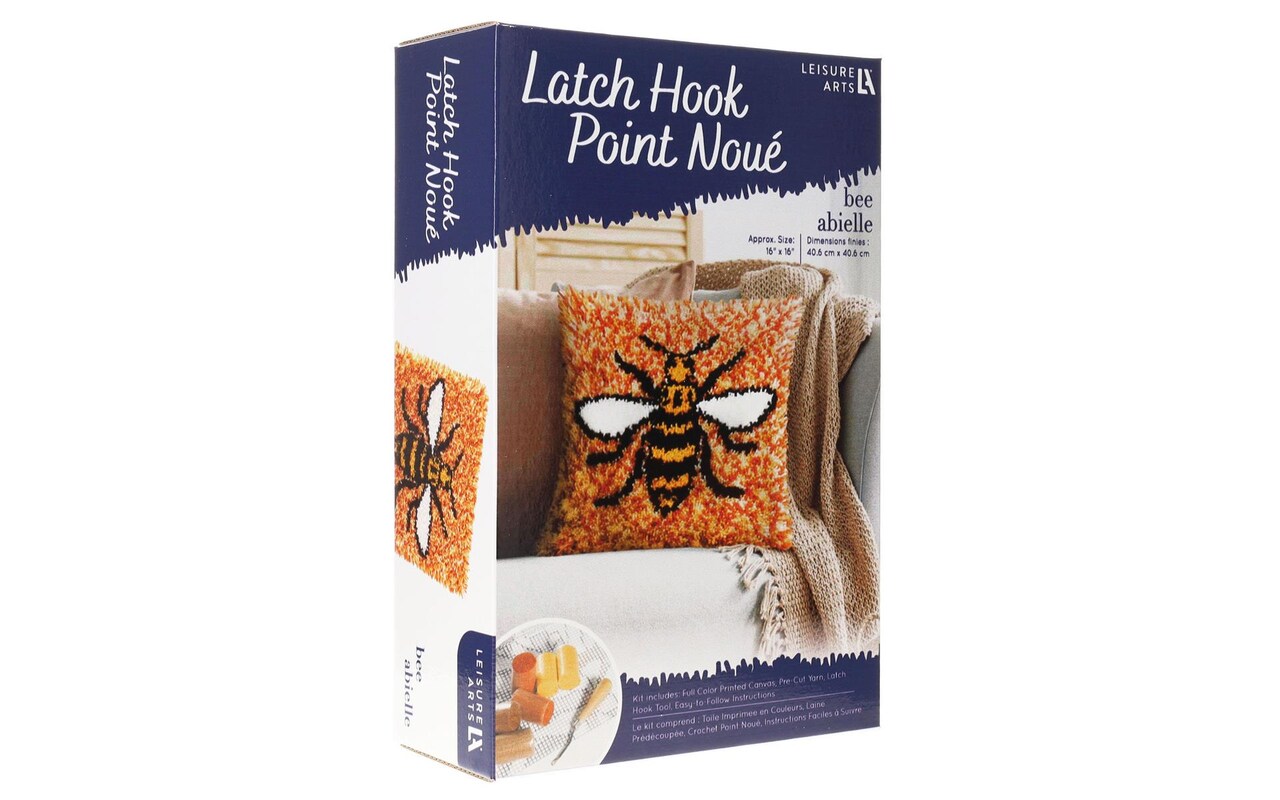 Leisure Arts Latch Hook Kit Bee, 16, Latch Hook Kit, Latch Hook Rug Kits,  Rug Making Kit, Latch Hook Kits for Adults, Latch Hook Kits for Adults